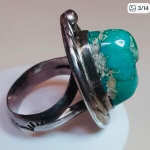 Old Pawn Silver and  Royston Turquoise Nugget Ring